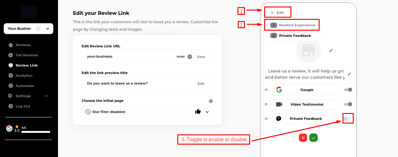 edit feedback form