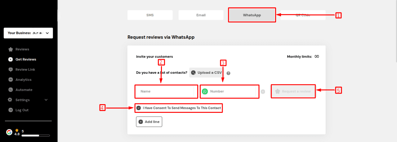 request review via Whatsapp