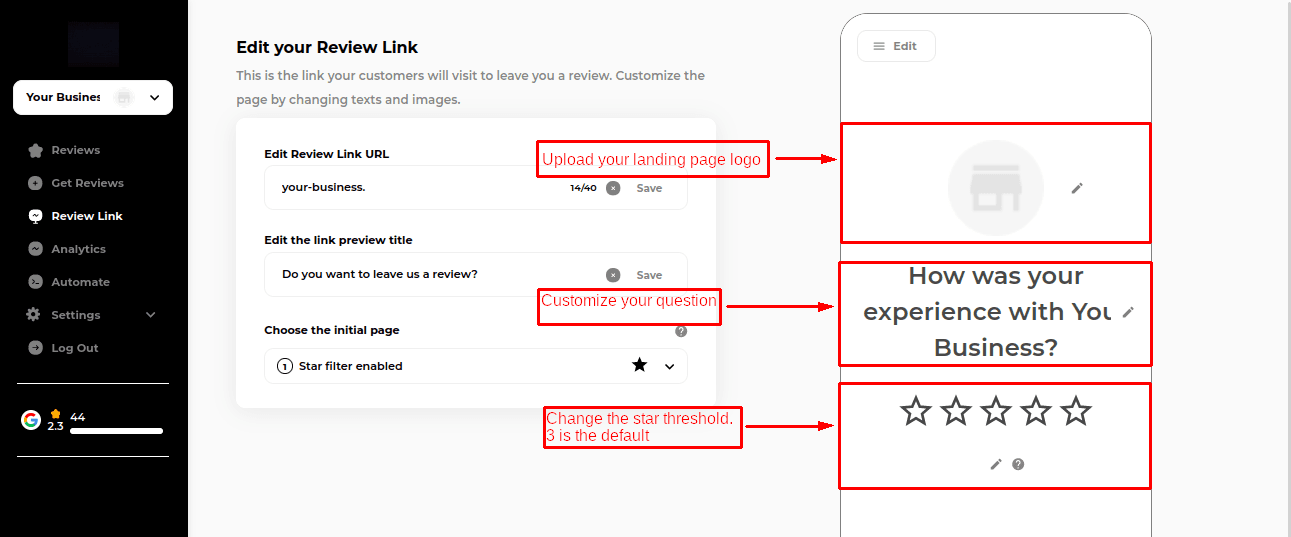 customize page